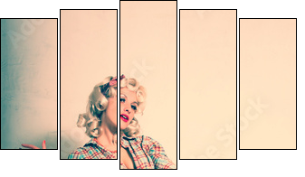 Stylish blonde. Pin-up girl. American style - Five-piece canvas, Pentaptych