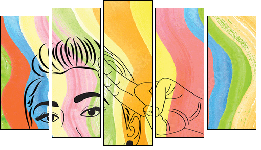 vintage pop art girl - Five-piece canvas, Pentaptych