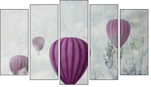 Pink Balloons - Five-piece canvas, Pentaptych