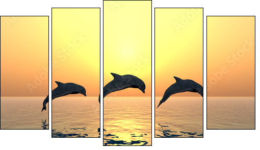 Jumping Dolphins - Five-piece canvas, Pentaptych