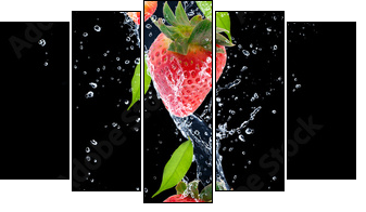 Strawberries in water splash, isolated on black background - Five-piece canvas, Pentaptych