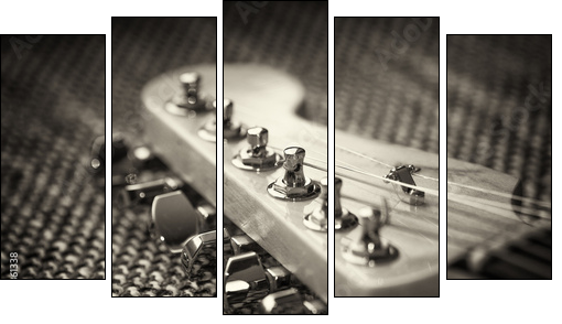 Electrical guitar headstock closeup. Sepia effect with vignette - Five-piece canvas, Pentaptych