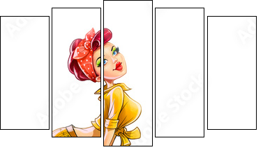 girl auto mechanic pump wheel illustration isolated on white - Five-piece canvas, Pentaptych