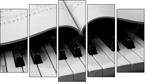 Piano keys and musical book - Five-piece canvas, Pentaptych