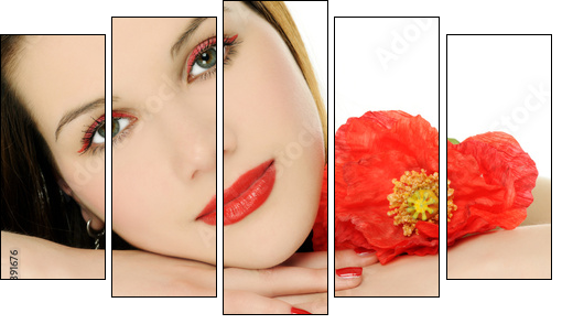 beautiful girl with poppy - Five-piece canvas, Pentaptych