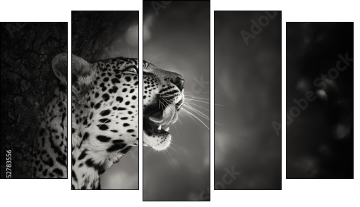 Leopard portrait - Five-piece canvas, Pentaptych