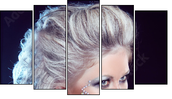 Hairstyle. Fashion Beauty Girl. Punk Style Woman with strasses o - Five-piece canvas, Pentaptych