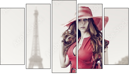 Young beautiful woman in Paris, France - Five-piece canvas, Pentaptych