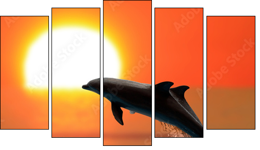 Dolphins at sunset - Five-piece canvas, Pentaptych
