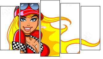 Sexy Blonde Racing Fan - Five-piece canvas, Pentaptych