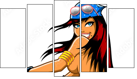 Sexy Squatting Biker Girl - Five-piece canvas, Pentaptych