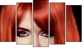 Red Hair. Beautiful Sexy Girl. Healthy Long Hair. Beauty Model W - Five-piece canvas, Pentaptych