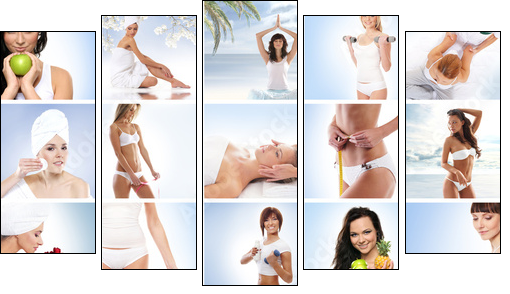 A collage of young women relaxing on spa procedures - Five-piece canvas, Pentaptych