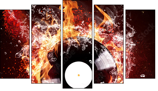 burning vinyl disc - Five-piece canvas, Pentaptych
