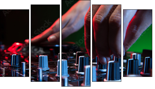 DJ at work. Close-up of DJ hands making music - Five-piece canvas, Pentaptych