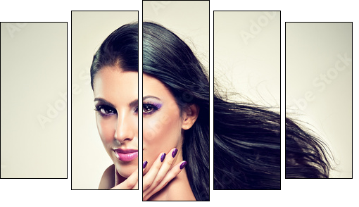 Beautiful brunette with long hair flying - Five-piece canvas, Pentaptych