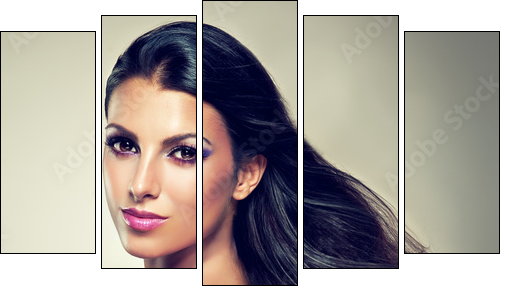Beautiful brunette with long hair flying - Five-piece canvas, Pentaptych