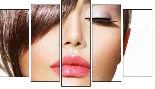 Hairstyle. Beauty Model Girl Portrait with Perfect Makeup - Five-piece canvas, Pentaptych