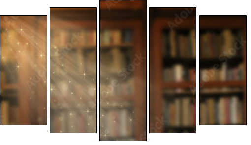  Opened magic book with magic light - Five-piece canvas, Pentaptych