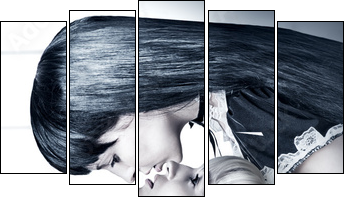 Two young beautiful woman twins kissing - Five-piece canvas, Pentaptych