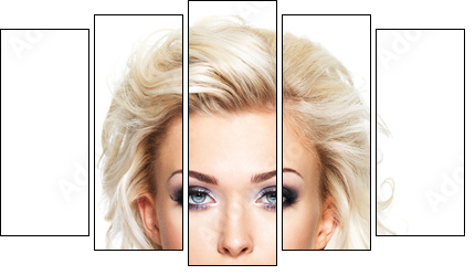 Beautiful blond woman with long curly hair and style makeup. - Five-piece canvas, Pentaptych