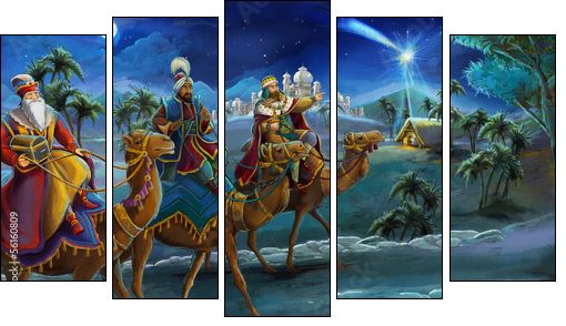 Illustration of the holy family and three kings - Five-piece canvas, Pentaptych