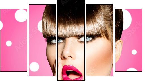 Surprised Woman with open Mouth. Pin up Girl - Five-piece canvas, Pentaptych