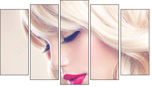 Beautiful Blond Girl with Healthy Long Wavy Hair. White Hair - Five-piece canvas, Pentaptych