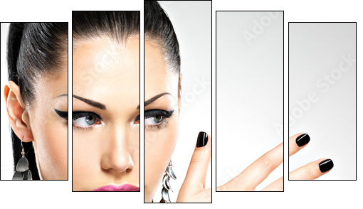Beautiful fashion sexy woman with black nails at pretty face - Five-piece canvas, Pentaptych