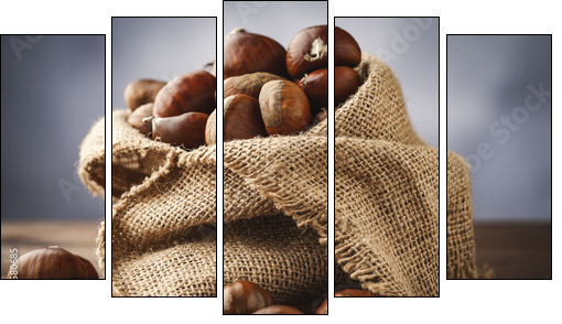 chestnuts in jute - Five-piece canvas, Pentaptych