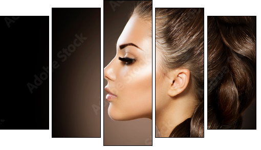 Hair Braid. Beautiful Woman with Healthy Long Hair - Five-piece canvas, Pentaptych