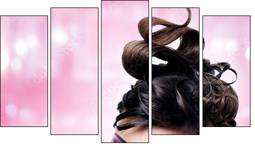 Face of beautiful woman with fashion hairstyle and glamour makeu - Five-piece canvas, Pentaptych