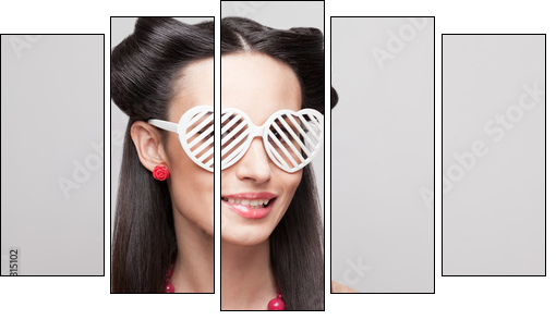 Pin Up model in heart shaped sunglasses - Five-piece canvas, Pentaptych