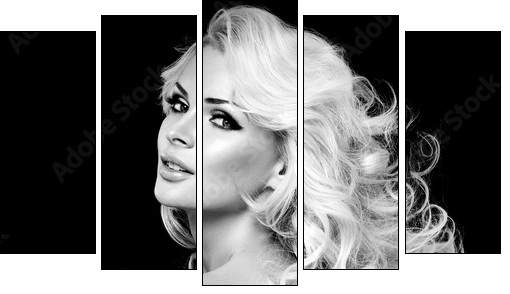 beautiful blonde woman  with perfect curly hair - Five-piece canvas, Pentaptych