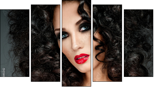 beautiful brunette with gorgeous curly hair - Five-piece canvas, Pentaptych