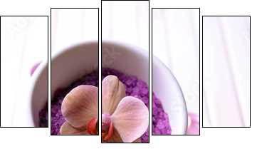 Still life with beautiful blooming orchid flower, towel and - Five-piece canvas, Pentaptych