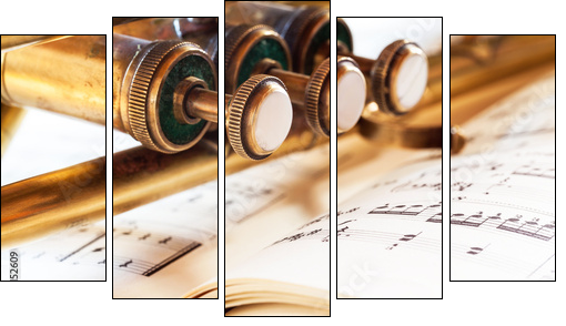 Dettaglio tromba con spartito - Five-piece canvas, Pentaptych