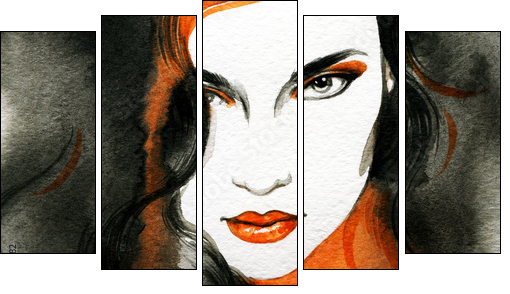 Beautiful woman.  Hand painted fashion illustration - Five-piece canvas, Pentaptych
