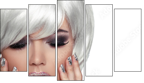 Fashion Blond Girl. Beauty Portrait Woman. White Short Hair. Iso - Five-piece canvas, Pentaptych