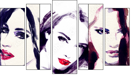 Beautiful woman. watercolor illustration - Five-piece canvas, Pentaptych