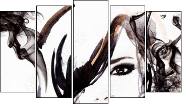 Beautiful woman. watercolor illustration - Five-piece canvas, Pentaptych