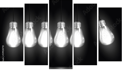 Idea concept with light bulbs in illustration vector - Five-piece canvas, Pentaptych
