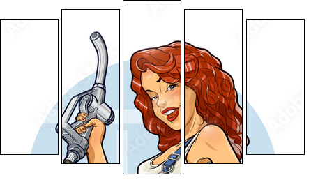 Girl with petrol pump. Car service.  Eps10 vector - Five-piece canvas, Pentaptych