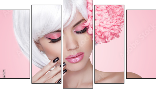 Makeup. Manicured nails. Fashion Beauty Model Girl portrait with - Five-piece canvas, Pentaptych