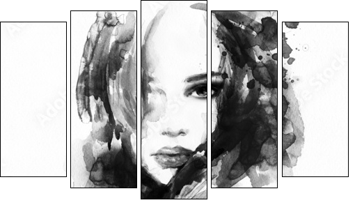 Beautiful woman face. watercolor illustration - Five-piece canvas, Pentaptych