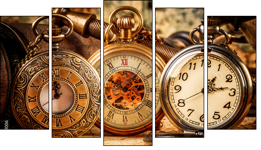 Vintage pocket watch - Five-piece canvas, Pentaptych
