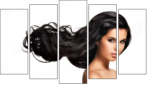Beautiful brunette woman with long black  hair - Five-piece canvas, Pentaptych