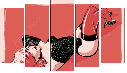 Burlesque Pin-up Character Illustration - Five-piece canvas, Pentaptych