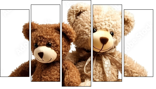 Two teddy bears together. Kids toys. Isolated on a transparent background. KI. - Five-piece canvas, Pentaptych