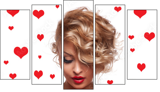 Beautiful woman with glamour bright makeup and red hear - Five-piece canvas, Pentaptych